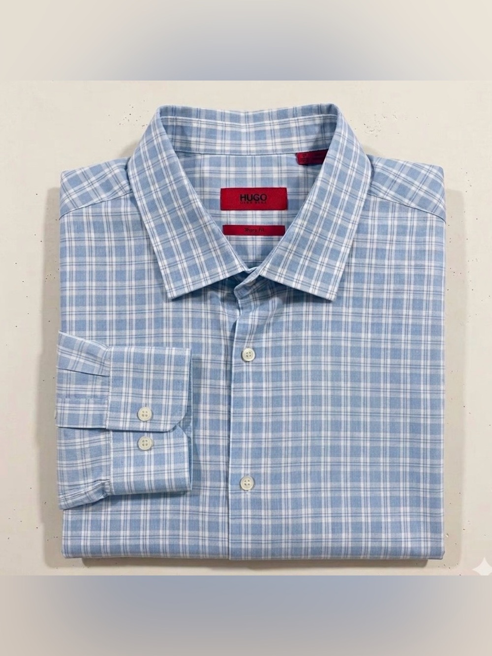 HUGO BOSS Hugo Men's Dress Shirt Size 17 34/35 Sharp Fit Blue Plaid Long Sleeve